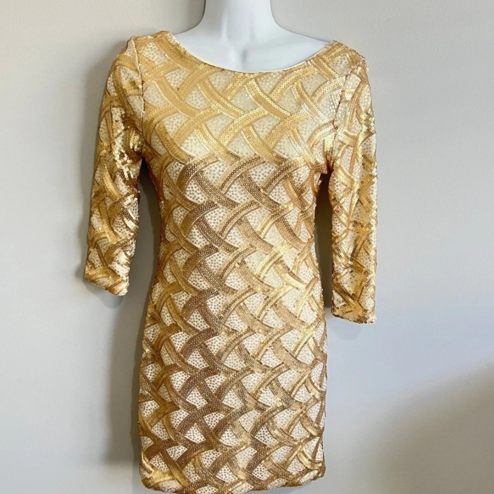 As U Wish Gold Geometric Sequin Mini Dress in Medium Never Worn